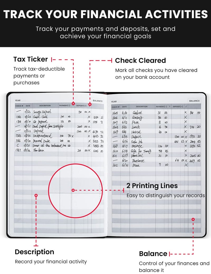 molekaus Check Registers for Personal Checkbook Checkbook Register for Personal or Business  A5 Hardcover Registers Log to Track Payments  Deposits & Finances Transaction Black - Image 3